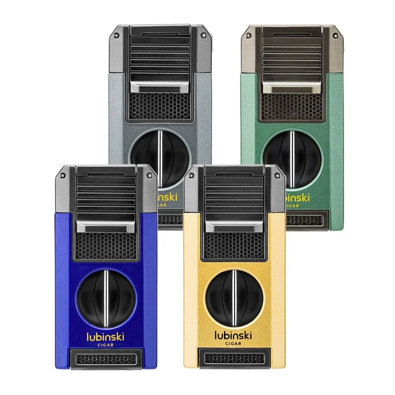 4 In 1 Cigar Lighter with Cutter Puncher Holder Windproof 2 Jet Flame