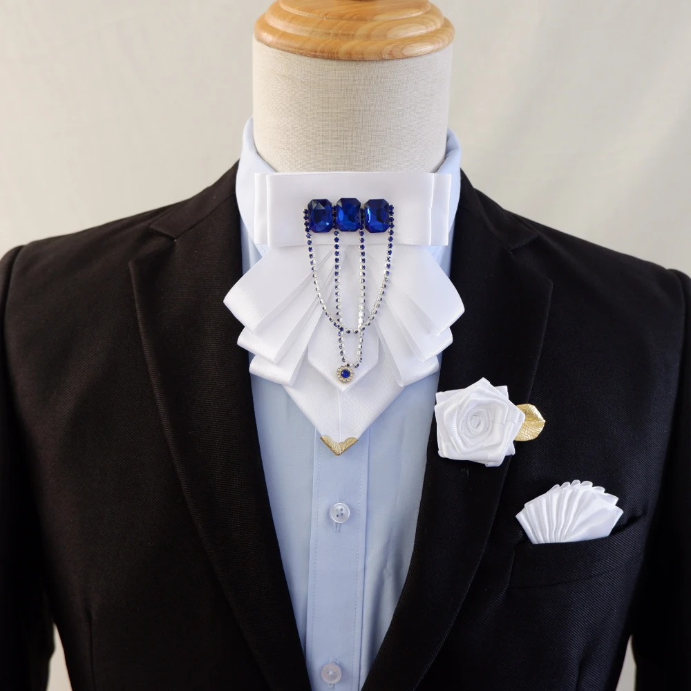 Fashion Tassel Rhinestone Bow Tie British Business Banquet Dress Collar Flowers Men's Wedding Bow-tie Brooch 3 Pcs Set bow tie