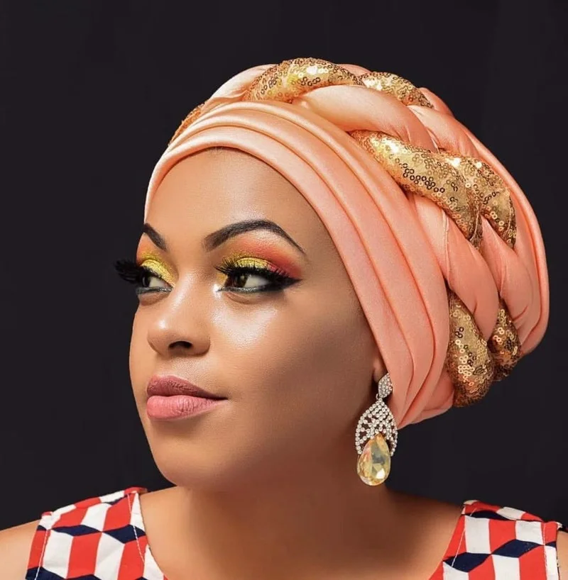 Women Braid Turbans Latest African Headtie Ladies Sequin Head Wraps African Aso Oke Winter Headtie Negerian Wedding Gele Caps