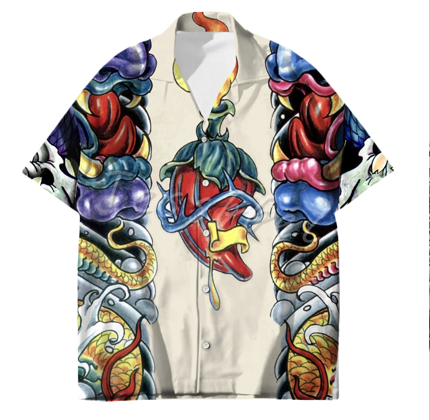 Tessffel Samurai Japanese Tattoo 3D Printed Men's Hawaiian Shirt Beach Shirt Fashion Summer Harajuku Casual Oversized Streetwear 3