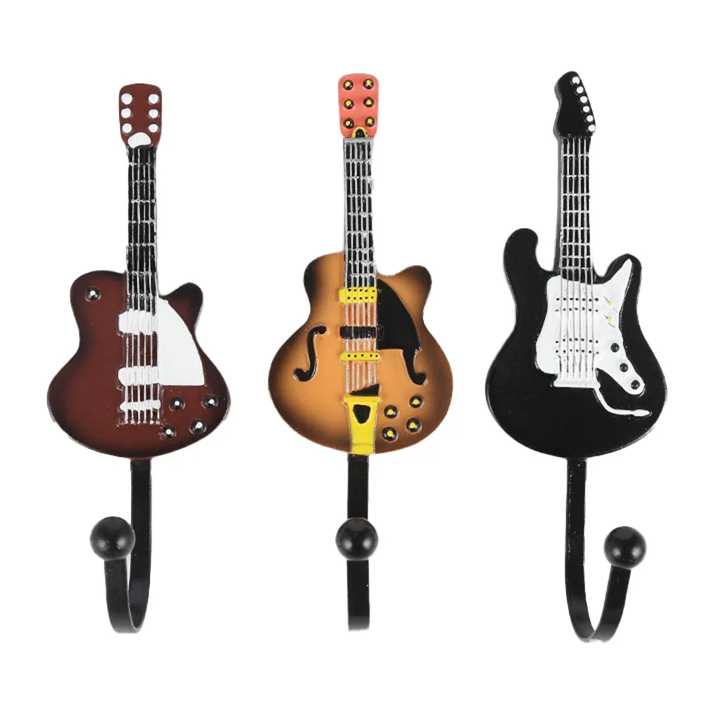 

European-style Creative Guitar Coat Hooks Home Decoration Resin Iron Wall key hat Bag robe hanger decorative coat hooks 3pcs/lot