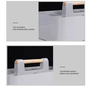 Organizer da Scrivania Multicomparto con Manico in Legno, Cestini Divisi Impilabili, Ampio Utilizzo, Contenitore per Scrivania di Grande Capacità, per Trucchi