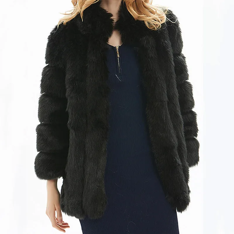 Fur Stitching Ladies Jacket Flocking Black Fox European and American Lapel Faux Fur Street Hipster Red Jacket