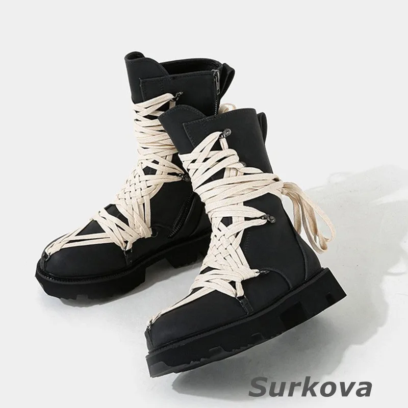 

Women's Ankle Boots Autumn and Winter Warm Thick Soled Cross Tie British Fashion Boots Side Zipper Thick Soled Short Boots