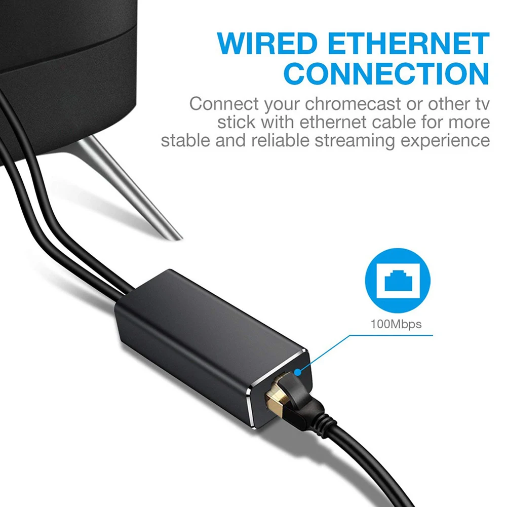 파이어 TV 스틱 이더넷 어댑터 마이크로 USB - RJ45 LAN 포트 네트워크 카드 (3FT USB 전원 공급 케이블 포함, TV 스틱 및 크롬캐스트용)