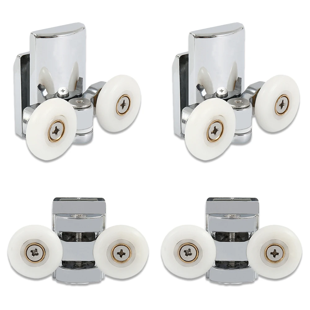 Set of 4 Metal 23mm Bathroom Shower Sliding Door Twin Roller Runners Fastener Pulley Wheels