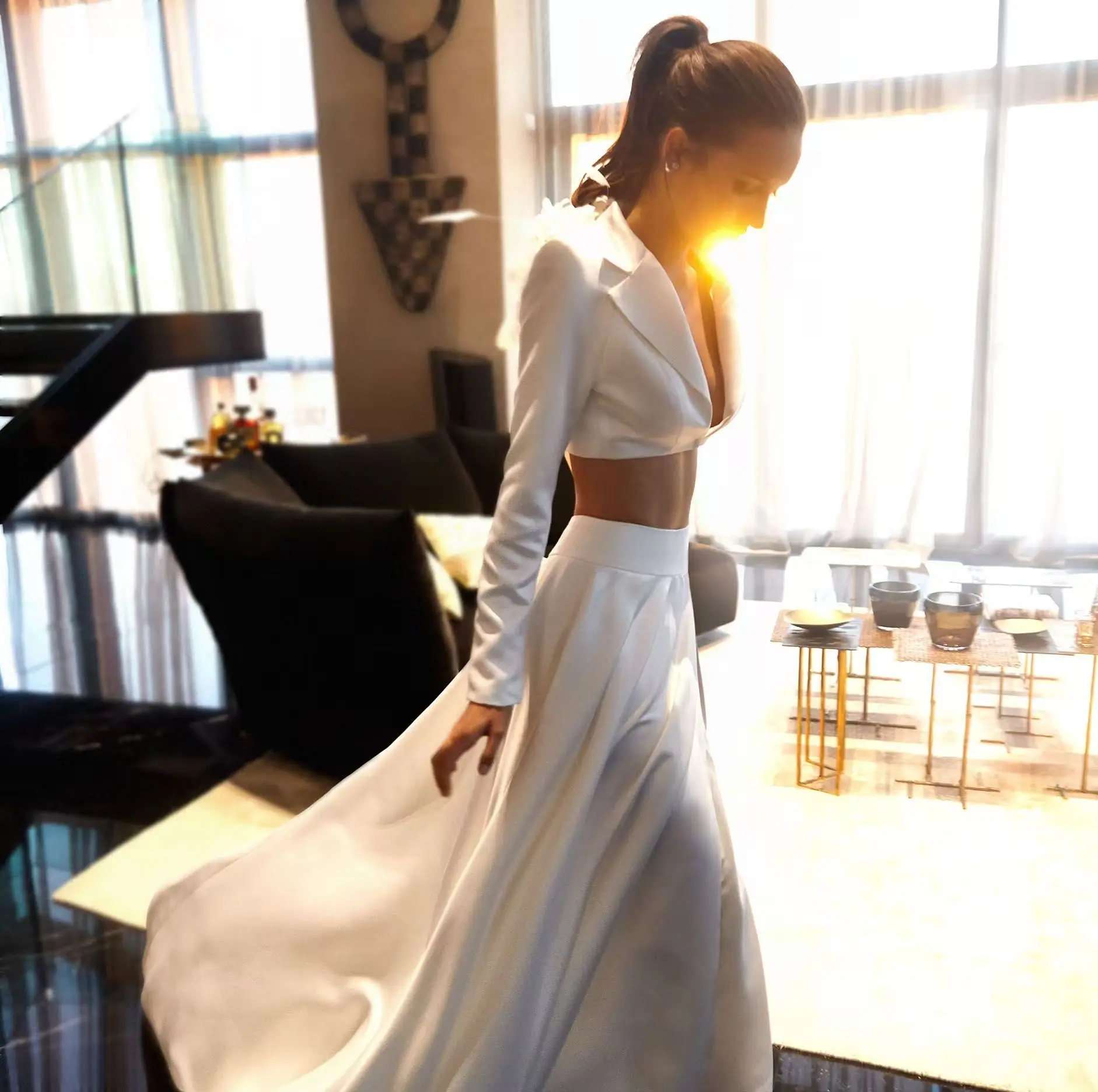 Satin Wedding Party Long Skirt A Line High Side Slit Removable Bridal OverSkirt Femme Bridal Detachable Train Customized
