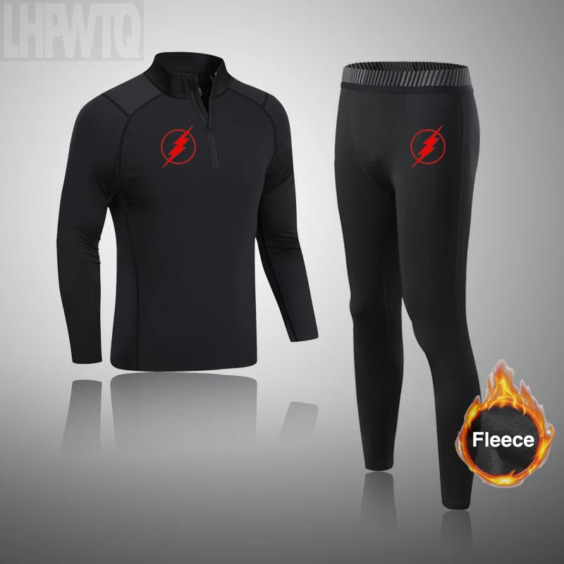 

Fall Winter Men's Thermal Underwear Wool Fleece Compression Sets Superhero Warm Base Layer Mens Long johns Warm Sweat Suit