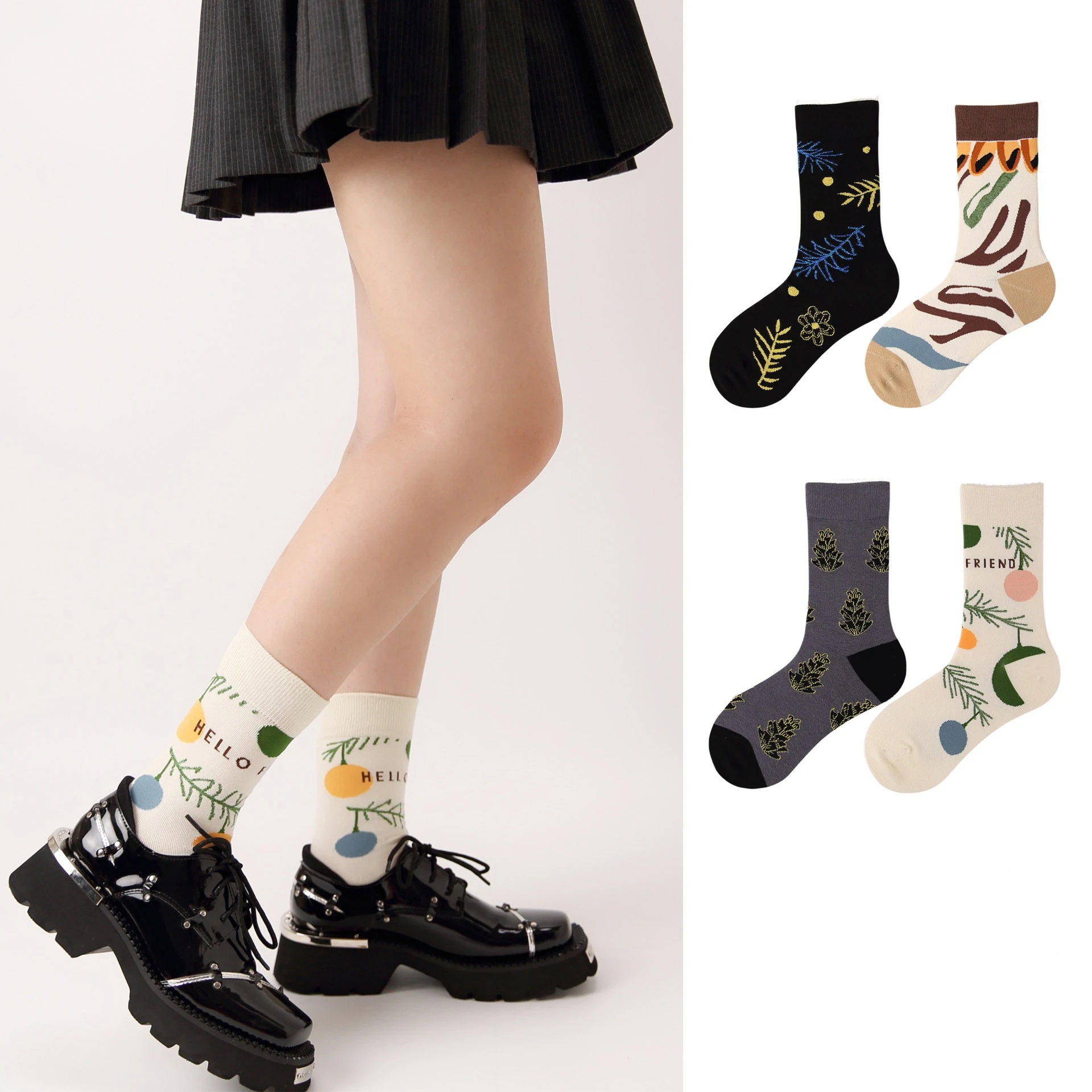 

Japanese Korean Style Harajuku Socks Women Combed Cotton Boneless Crew AB Socks Men Street Fashion Trend Sports Couple Socks