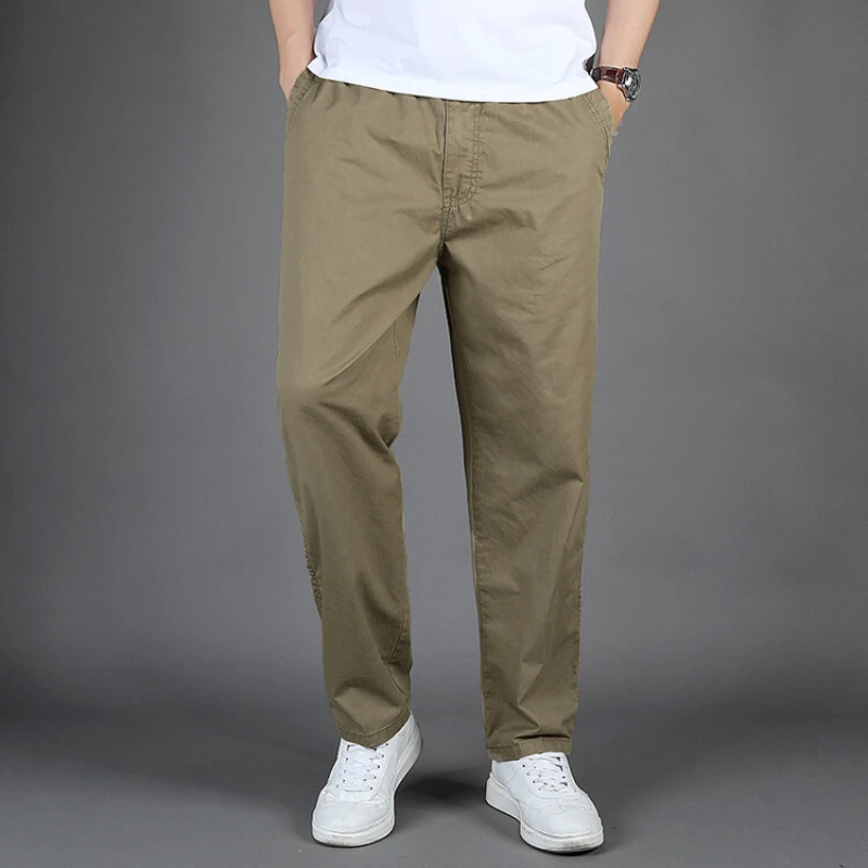 Gerade Cargohose für Herren, Freizeithose, einfarbig, Übergröße, M-6XL, elastische Taille, 100 % Baumwolle, Neunte Hose, 2024 Neu_voghion.com