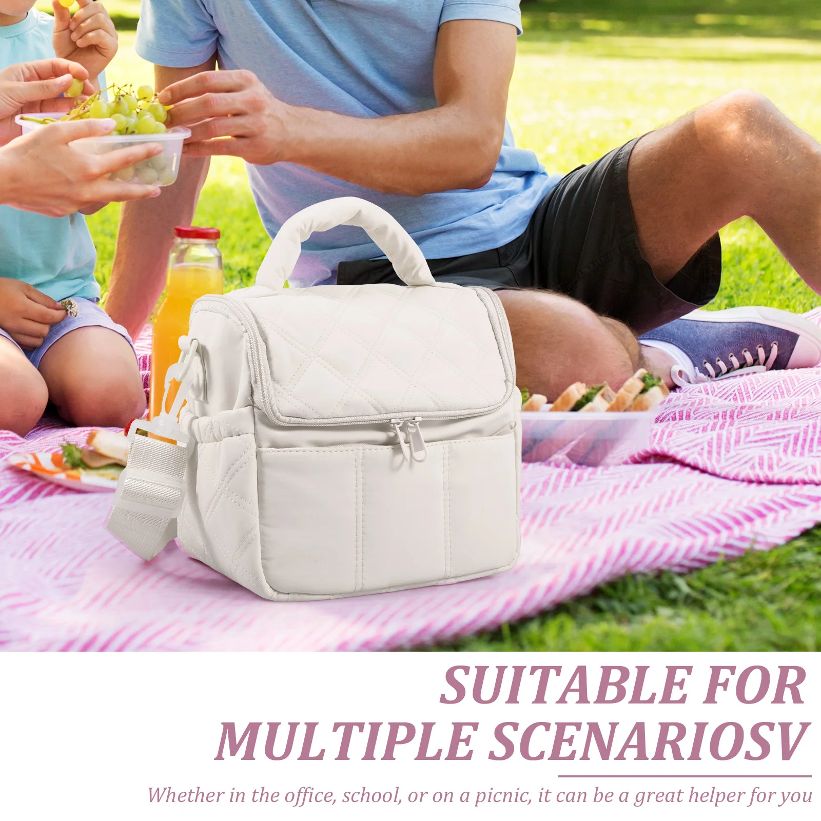 Portable Lunch Bag With Crossbody Strap Insulated Lunch Box Soft Cooler Cooling Tote Lunch Bag for Office Beach School Picnic