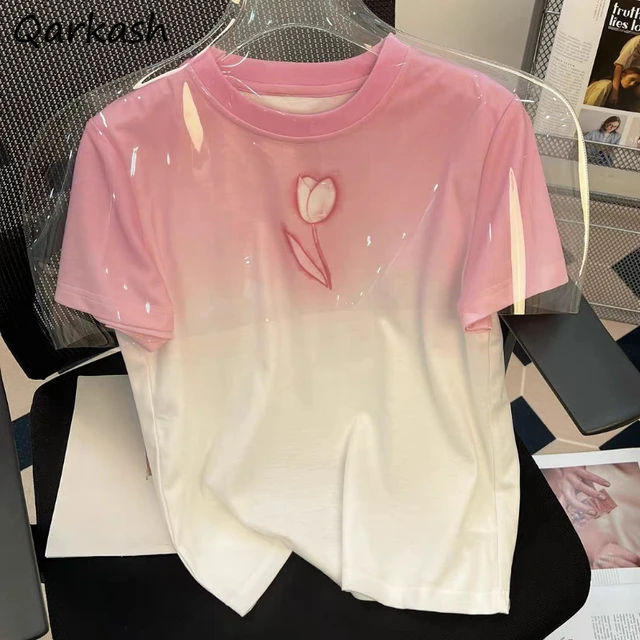 Cute Y2K Kawaii Pink & White Ombre Gradient Shirt