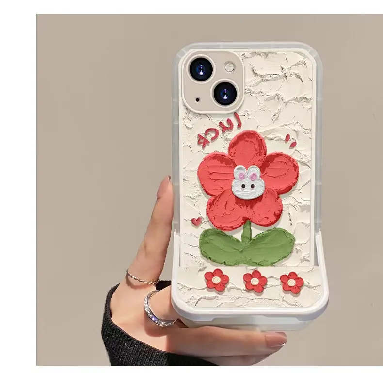 ​Lovely Floral Luck Bunny Phone Cover With Holder For iPhone 14 Plus 13 12 11 Pro Max 7 8 Plus X XS Max XR Rabbit With Stander