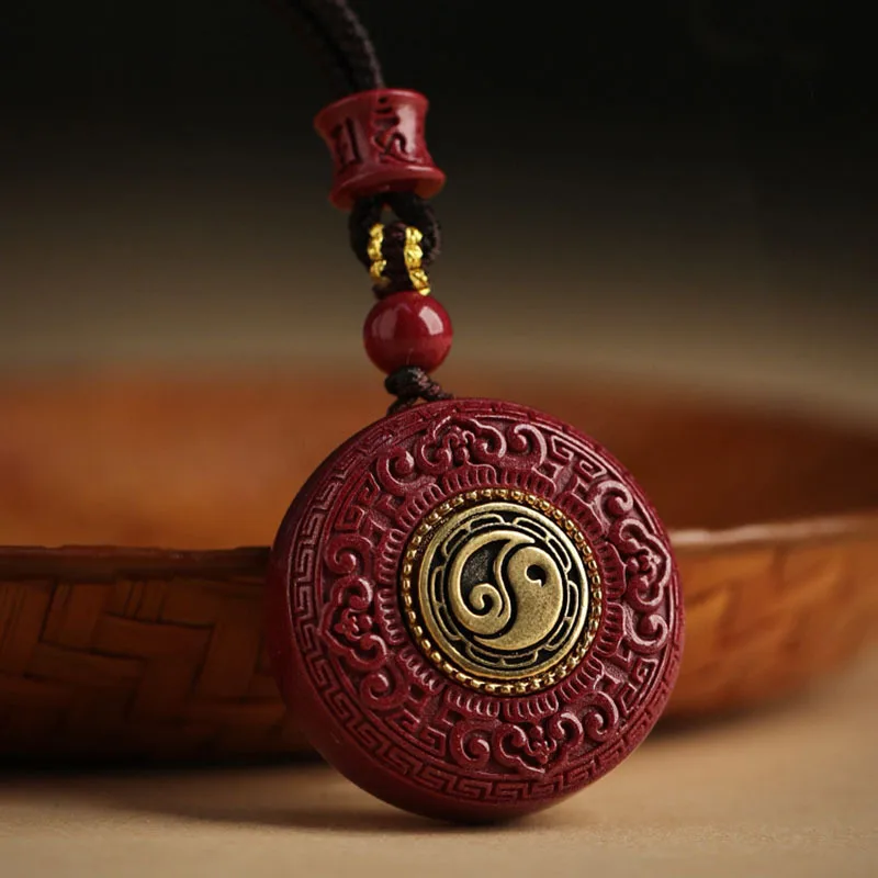 

Raw Ore Purple Gold Sand Pendant Taiji Wheel Men's and Women's National Style Cinnabar Sweater Necklace