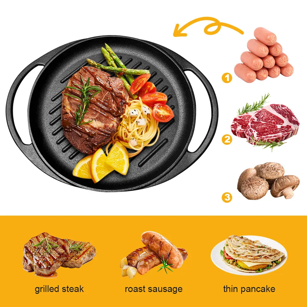 Cast Iron Non Stick Grill Pan for Gas Stove and Open Fire