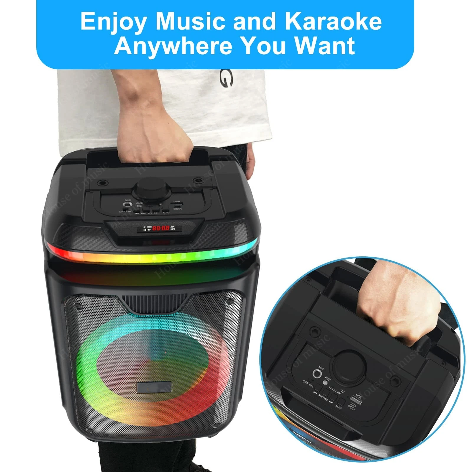 ZQS8139ActiveLEDLightWirelessSuperBassStagePartyKaraoke