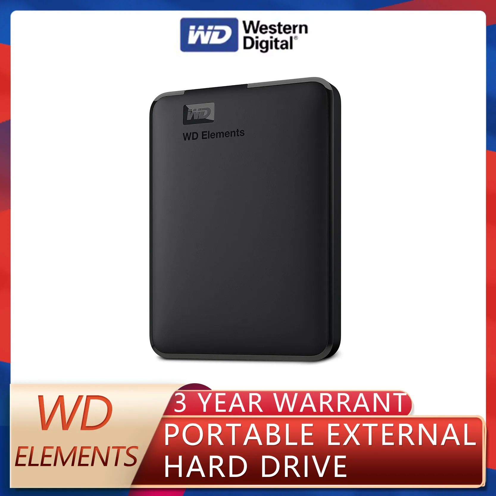 Western Digital WD Elements כונן קשיח חיצוני נייד 2.5' USB 3.0 -1TB/2TB/4TB/5TB למחשב שולחני או לפטופ - אחסון כונן קשיח