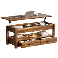 Lift Top Coffee Table with 2 drawers,Wooden Convertible Coffee Table with Storage for Living Room,center Table,Brown,42" 1