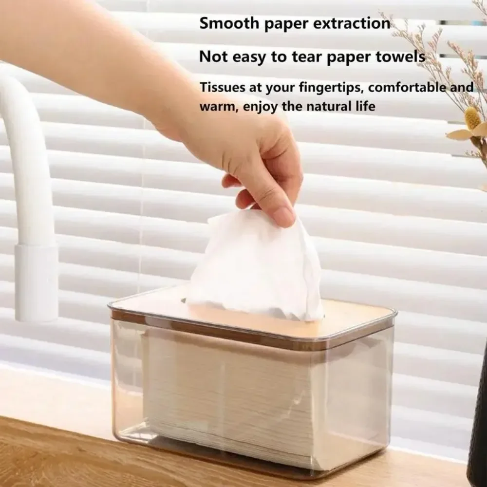 Tissue Clear Box Napkin Household Transparent Rectangular Table Tissue Wooden Modern Desktop Creative Box Holder tissue box wet tissue storage box tissue storage box