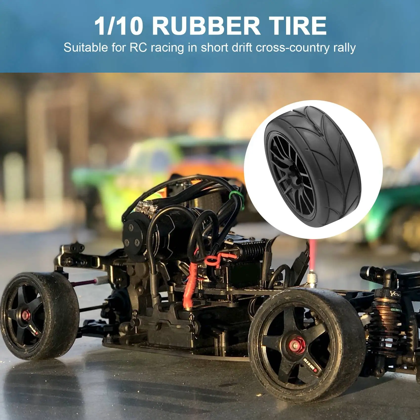 Pneus RC caoutchouc 65mm 4 pièces - Jante 12mm pour 1/10