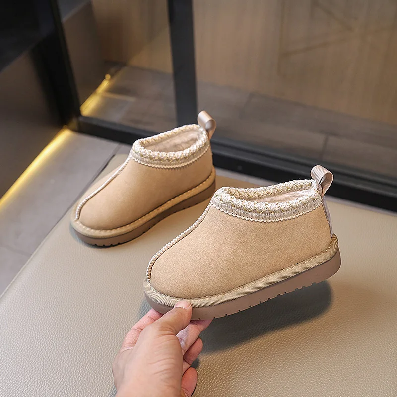 2025 Winter Kids Suede Snow Boots Toddler Fur Slippers Baby Shoes Ultra Girls Boy Low-top Warm Boot 5