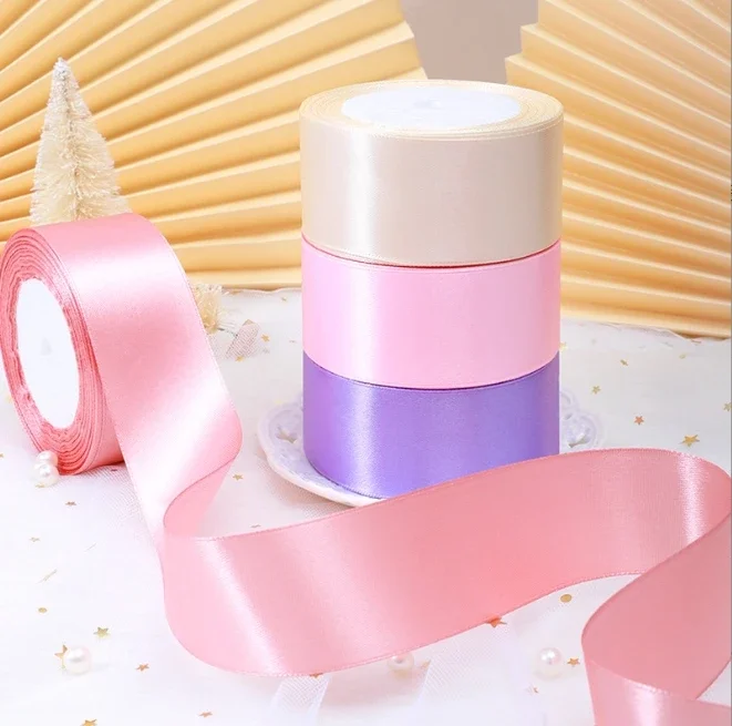 25 야드/롤 4cm 새틴 리본 선물 포장 활 꽃 꽃다발 만들기 DIY 화환 봉제 ..