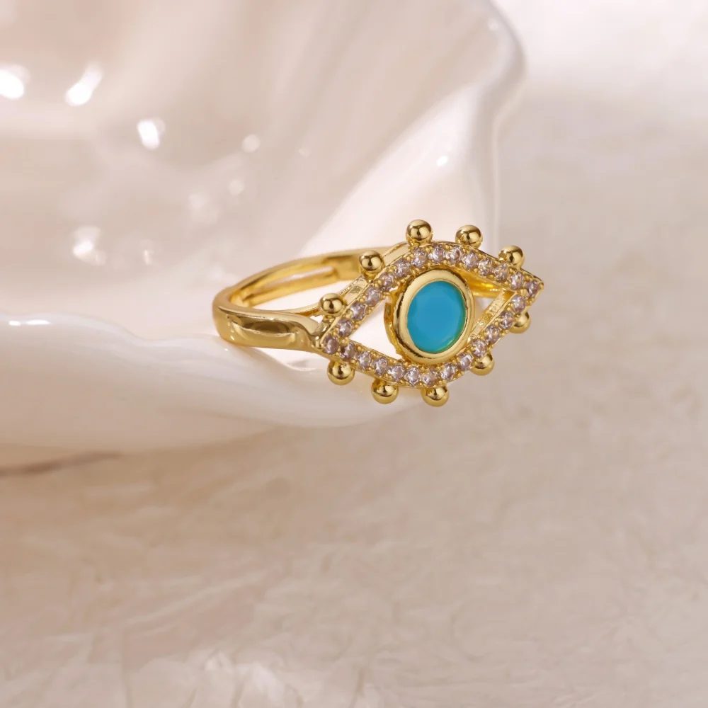 Zircon Evil Eye Rings Metal Gold Color