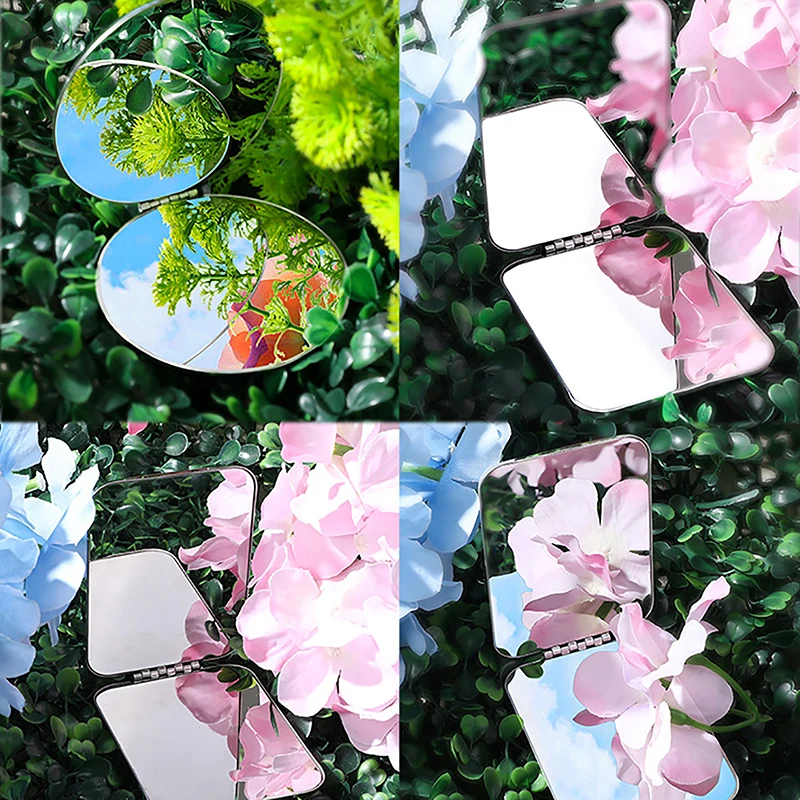 휴대용 여성용 스테인리스 스틸 메이크업 미러, 핸드 포켓, 접이식 사이드 화장품, 메이크업 미러, 1 개