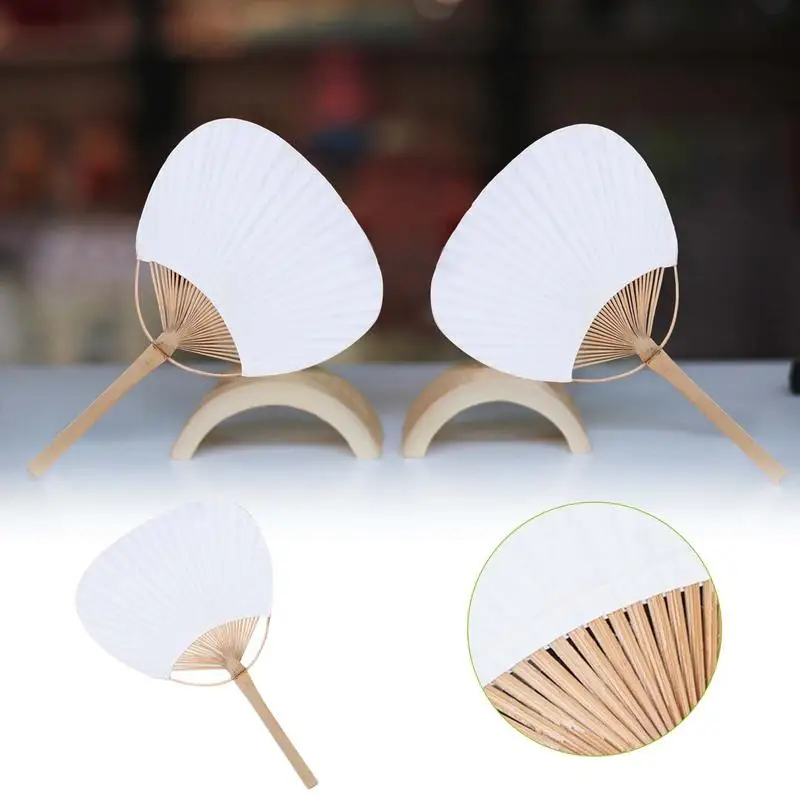

White Bamboo Foldable Paddle Fans Hand Painted Double Dough Fan Wedding Gifts For Guest Birthday Party Decoration Kids Painting
