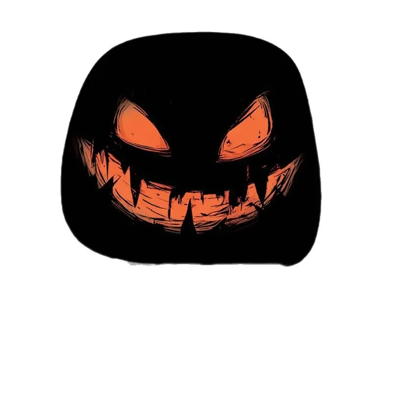 2 Stück Halloween Horror Kürbis Auto-Kopfstützenbezüge, doppelseitig bedruckt, universeller Auto-Nackenkissenbezug, stilvolle Auto-Innendekoration – Detail 1