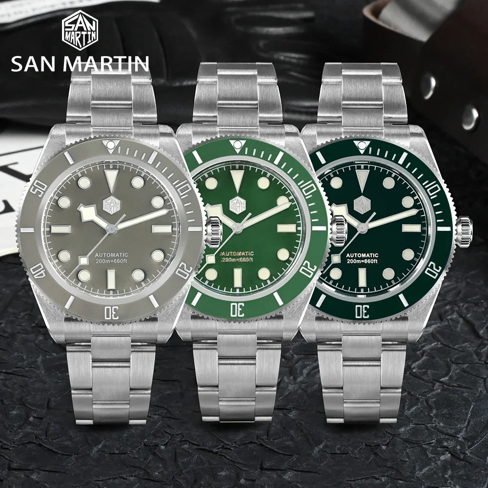 

San Martin SN0008-G-B 40mm Men Watch BB58 Vintage Diver NH35 PT5000 Luxury Brand Automatic Wristwatches For Mens 200m Waterproof