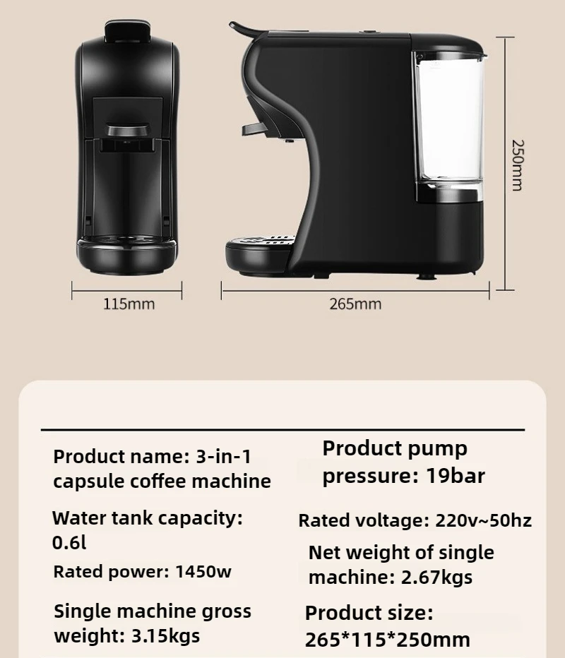3-In-1 Multi-function Pump-pressure Capsule Coffee Machine Portable Office Commercial Small Household Automatic Coffee Machine