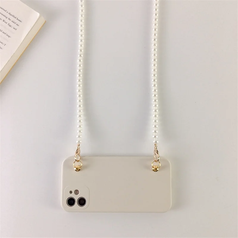 Luxury Pearl Crossbody Lanyard Chain Soft Case with Necklace Silicone TPU Cover