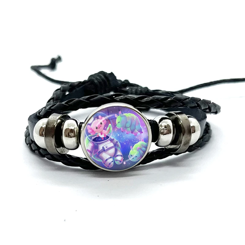 Axolotl  Leather Bracelet Glass Dome Multilayer Braided Bracelets Bangles Handmade Jewelry Gifts 3