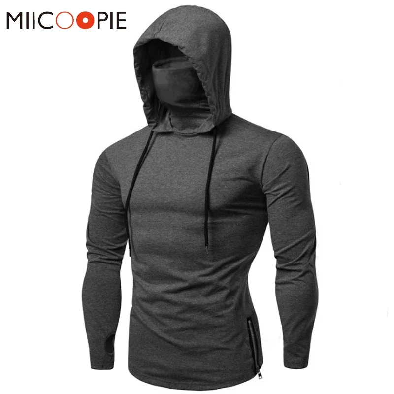 

Ninja Mask Long Sleeved Hoodie Men Autumn Streetwear Large Open-forked Hip Hop Mens Sweatshirts Tops Gym Hooded Sudaderas Hombre