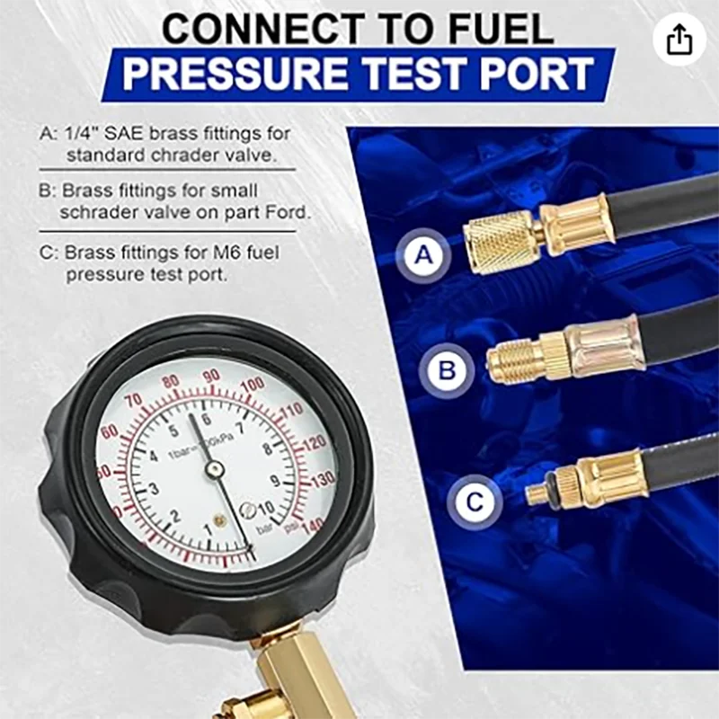 0-140PSI 연료 인젝터 인젝션 펌프 압력 테스터 게이지 키트 및 휴대용 진공 펌프 테스터 세트