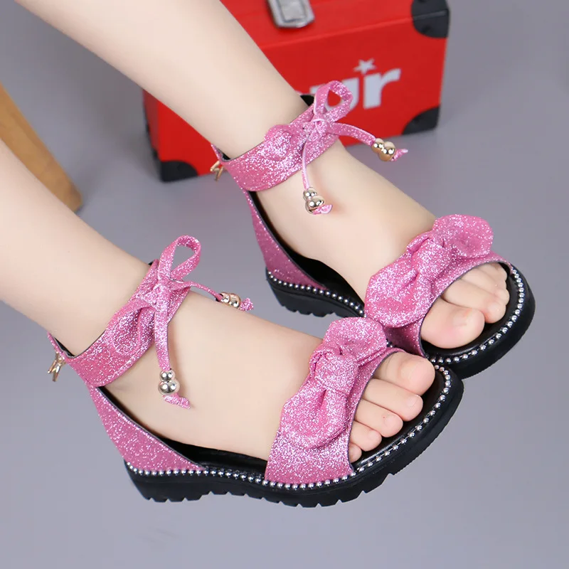

2022 Summer Girls Sandals Fashion Bowknot Zipper Princess Girls Shoes Children Kids Baby Party Flat Sandals Shoes