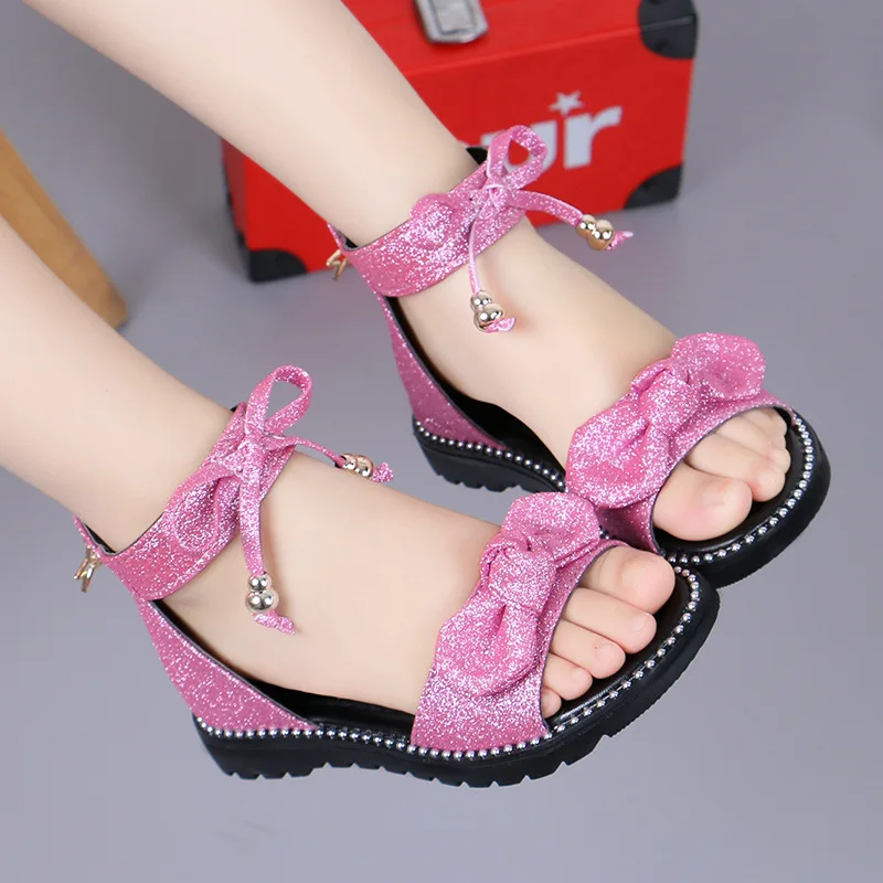 Summer Kids Children Sandals Bowknot Girls Flat Pricness Shoes Anti-Slip PU Leather Shoes 5.5C-11.5C 