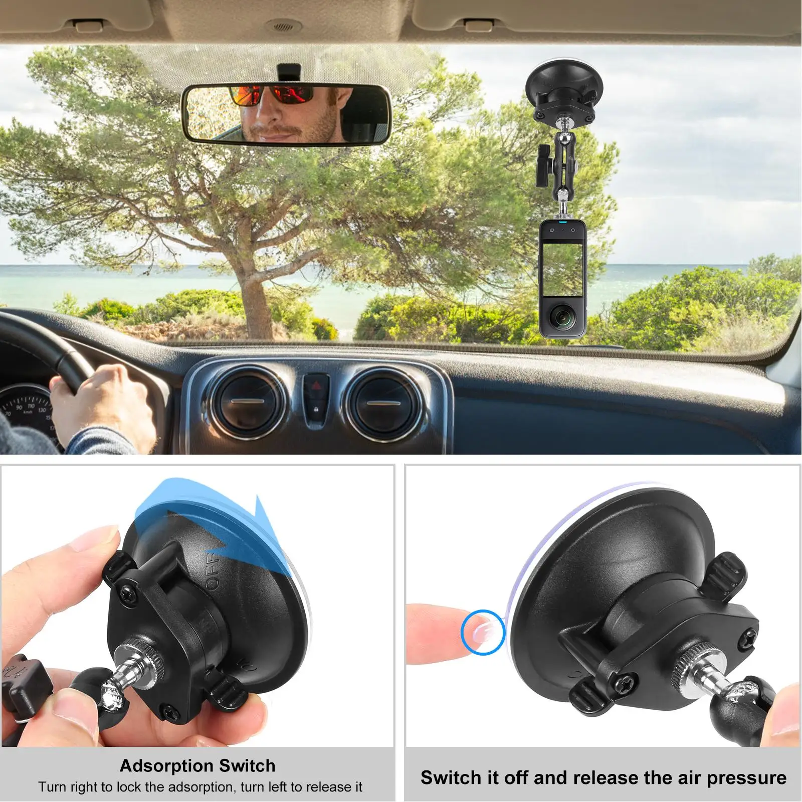 PULUZ Upgraded 1/4 inch Magic Arm Suction Cup Mount