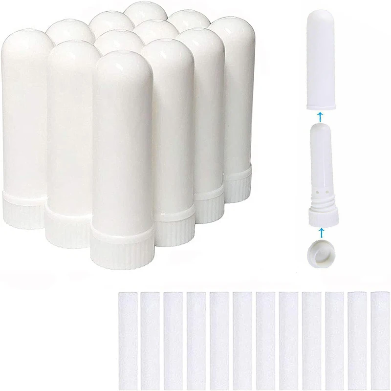 

100Pcs White Plastic Essential Oil Nasal Inhaler Tubes Sticks Blank Wicks Refillable Dropper Containers For Aromatherapy Perfume