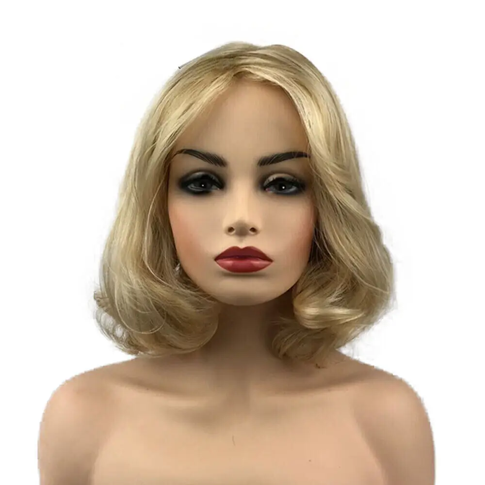 Womens Short Curly Wavy Blonde Hair Full Wigs Synthetic Cosplay Party Daily Use