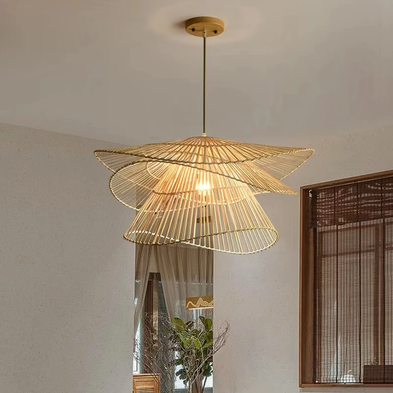 

Oriental Dress Pendant Lights Modern Handmade Bamboo and Rattan Lamps for Living Room Bedroom Study Dining Room Table Chandelier