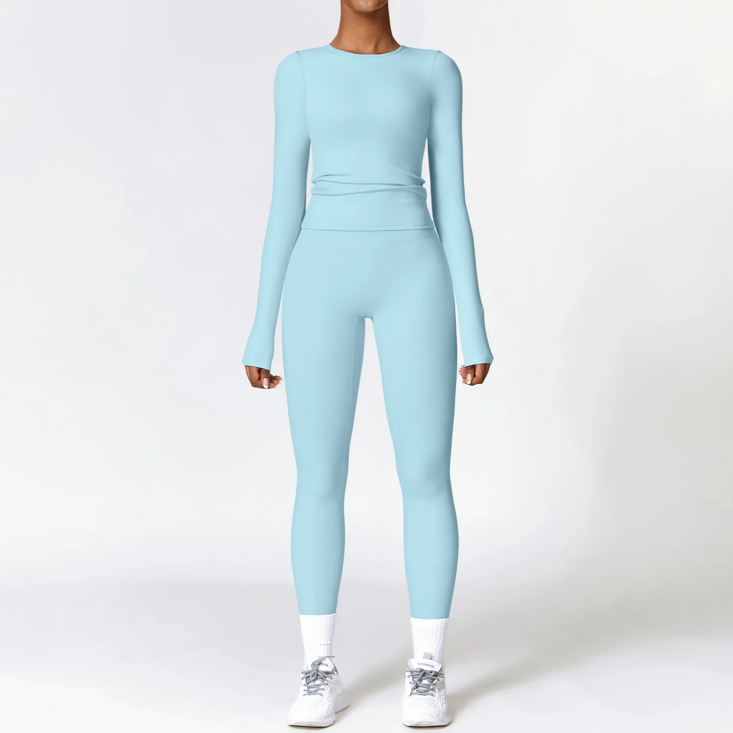 Women's 2-Piece Yoga Set: Long Sleeve Crop Top & High Waist Leggings Fitness Ensemble