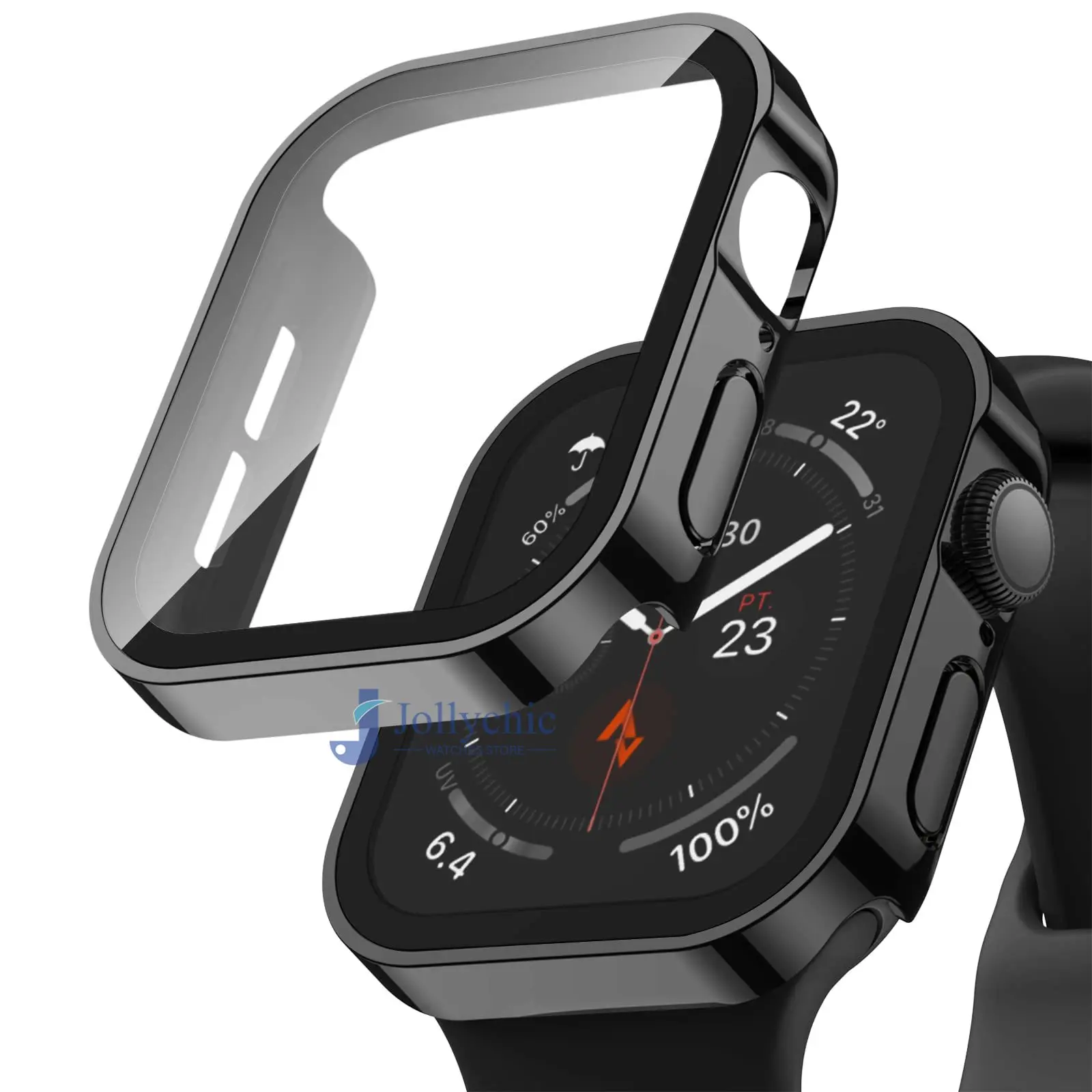 Premium Waterproof Tempered Glass Watch Case Cover with Edge Protector