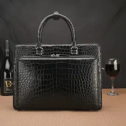 2023 Crocodile Belly Handbag Double Zipper Men's Briefcase Business Office Document Bag Genuine Leather Travel Shoulder Bag 45