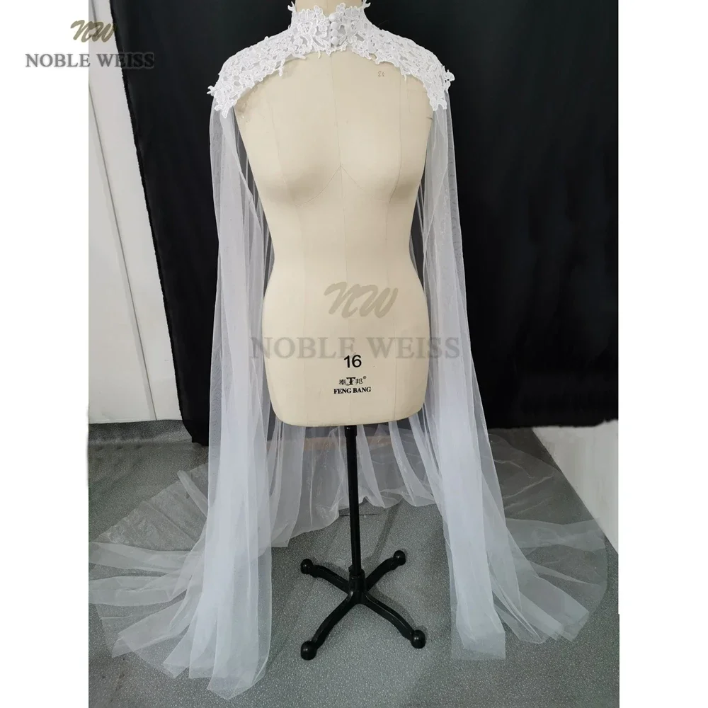 Appliques Tulle Wedding Cape High Neck Long Cloak Cathedral Length Wedding Lace Bridal Accessories Customized