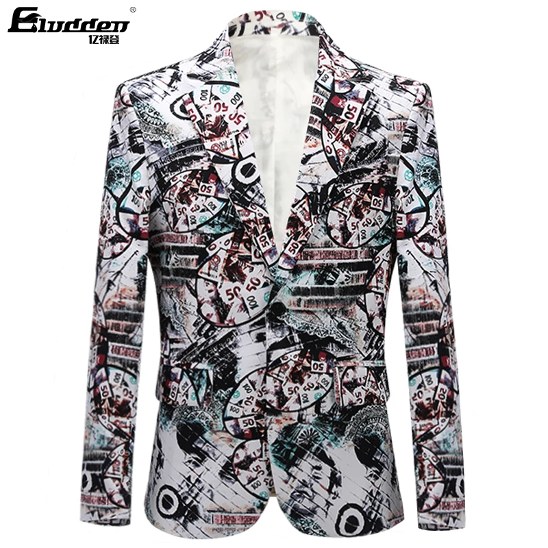 MenRetro Vintage Newspaper Print Casual Blazer Hombre Men DJ Singer Night Club Slim Fit Suit Jacket Prom Party CostumeNewspaper men blazers