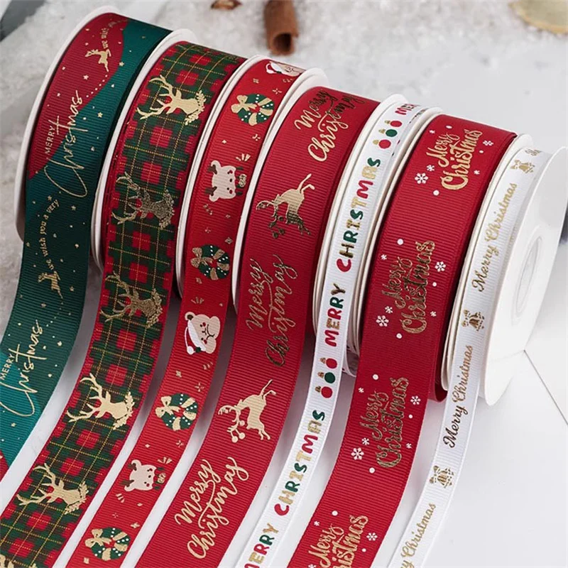 

New 10/15/25mm 15 Meters Christmas Ribbon Printed Grosgrain Ribbon Tape For Handmade Design Christmas Decoration Gift Packing