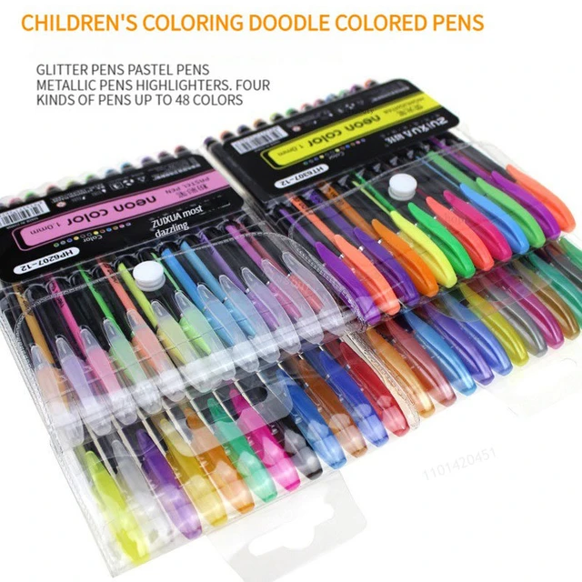 12 pcs Color Gel Neon Pen Set Multicolor Ballpoint Pens for Writing,  Drawing, Painting & Doodling