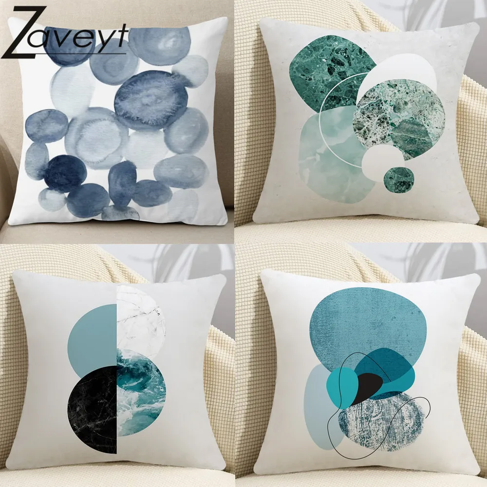 

45x45cm Blue Ink Cell Wall Pillowcase Sofa Living Room Home Decor Green Abstract Geometric Cushion Cover 40x40cm Marble Pattern